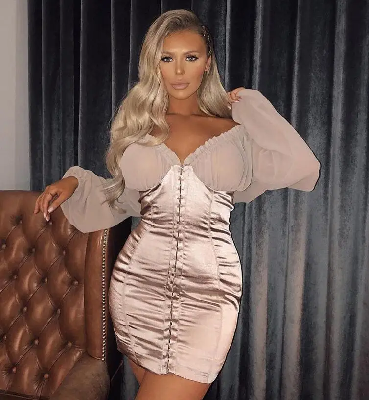 Женское платье с длинным рукавом облегающее вечернее треугольным вырезом 2019 |