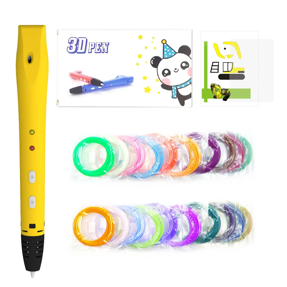 Yellow Pen 100M PCL QCREATE QW01-14S 3D печать Ручка низкая температура 3D Ручка для детей добавить 100 метров 20 цветов PCL пластиковая нить DIY 3D производитель - Цвет: Yellow Pen 100M PCL