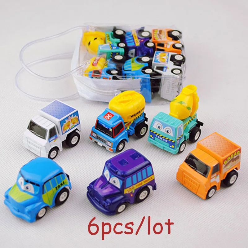 6pcs cars Детские игрушки машинка 3 милые пластиковые игрушки с оттягивающимися назад машинками карта для детей колеса мини-модель автомобиля забавные детские игрушки для мальчиков - Цвет: 6pcs cars
