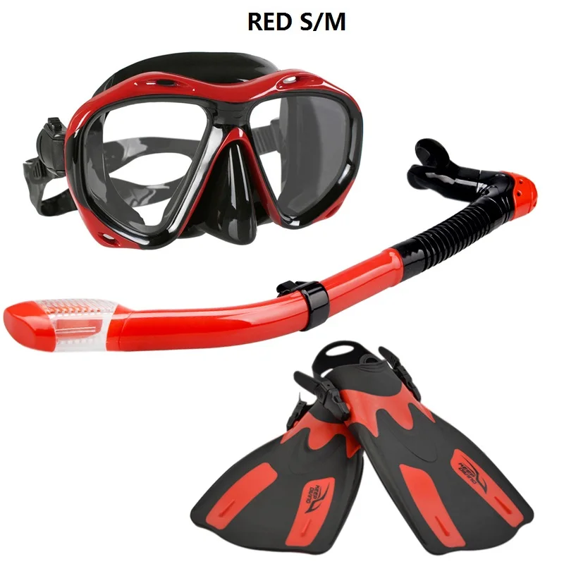 RED S-M Силиконовая маска для подводного плавания и подводного плавания+ дыхательная трубка+ ласты для плавания - Цвет: RED S-M