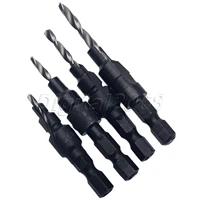 4pcs quick change 14 hex shank hss tapered hardened countersink cone drill bit set hole saw woodworking toolwrench 681012