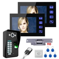 7 tft 2 monitors fingerprint recognition video door phone intercom system kit electric strike lock wireless remote control