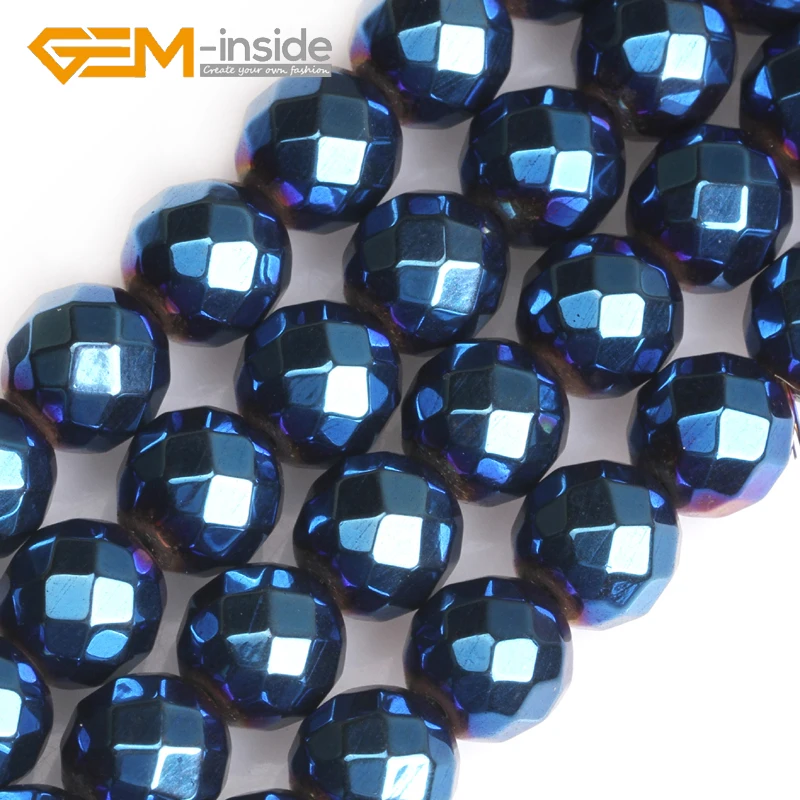 

GEM-inside 9mm 11mm No Magnetic Blue Metallic Coated Faceted Round Hematite Beads For Jewelry Making Strand 15" Free Shipping