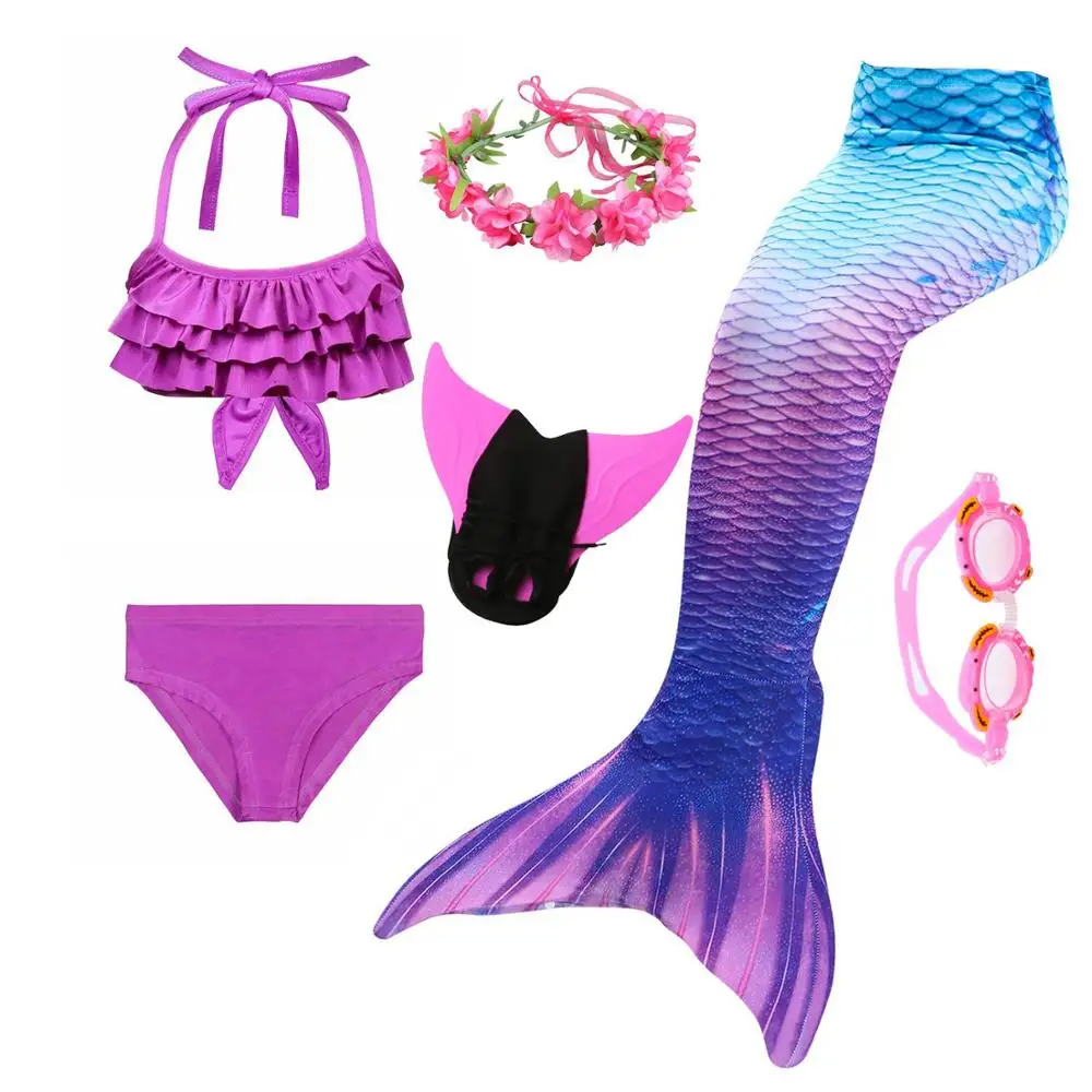 mermaid 6 set -1 Купальный костюм с хвостом русалки для девочек, 6 шт., детский маскарадный костюм Русалочки, комплект бикини для детей, легко добавить Монокини - Цвет: mermaid 6 set -1