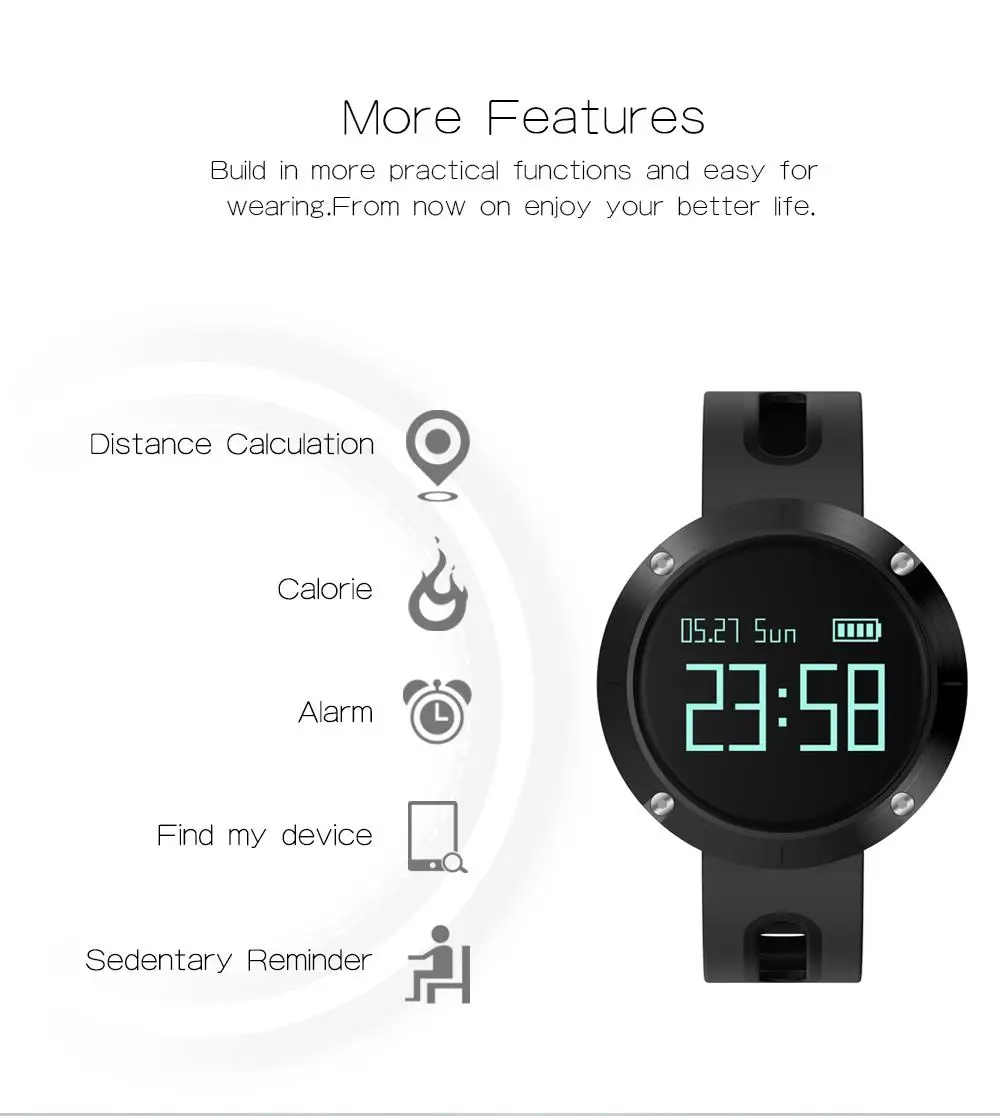 Original Makibes DM58 Smart Watch Blood Pressure Heart Rate Monitor Call reminder Activity Tracker Band for IOS Android | Электроника