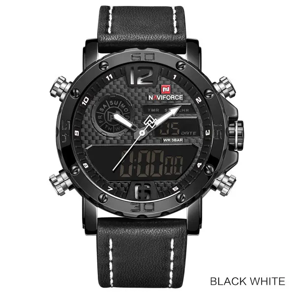 Black White Мужские спортивные часы NAVIFORCE Топ бренд водонепроницаемый светодиодный цифровые часы мужские s Роскошные Аналоговые кварцевые наручные часы Relogio Masculino - Цвет: Black White