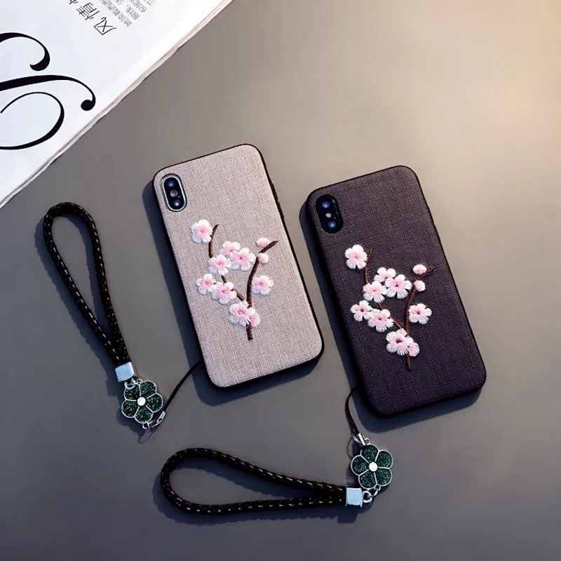 Для iphone 6 6s 7 8 plus X китайский стиль роскошный простой милый вышитый цветок сливы