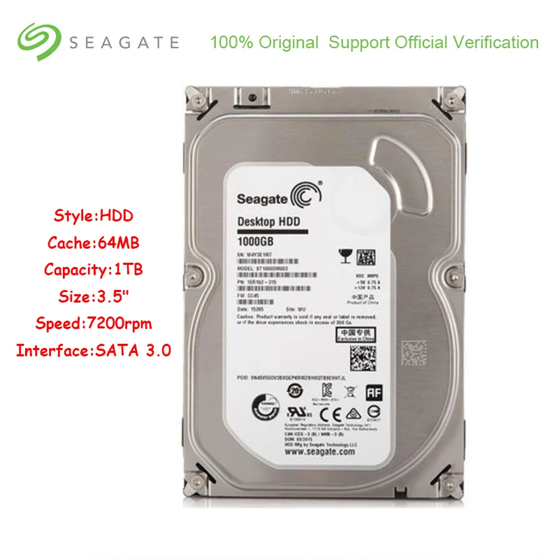 Внутренний жесткий диск Seagate ST1000DM003 емкость 1000 ГБ 3 5 дюймовый SATA 6 64 Мб кэш памяти