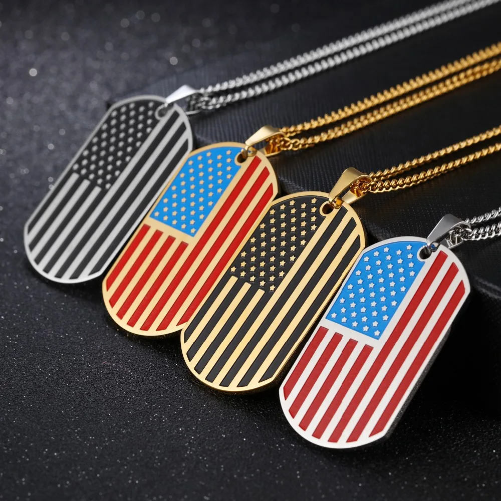 High quality classic pop American flag pendant Trend creative titanium steel men's necklace Jewelry gift 3-GX1236 | Украшения и