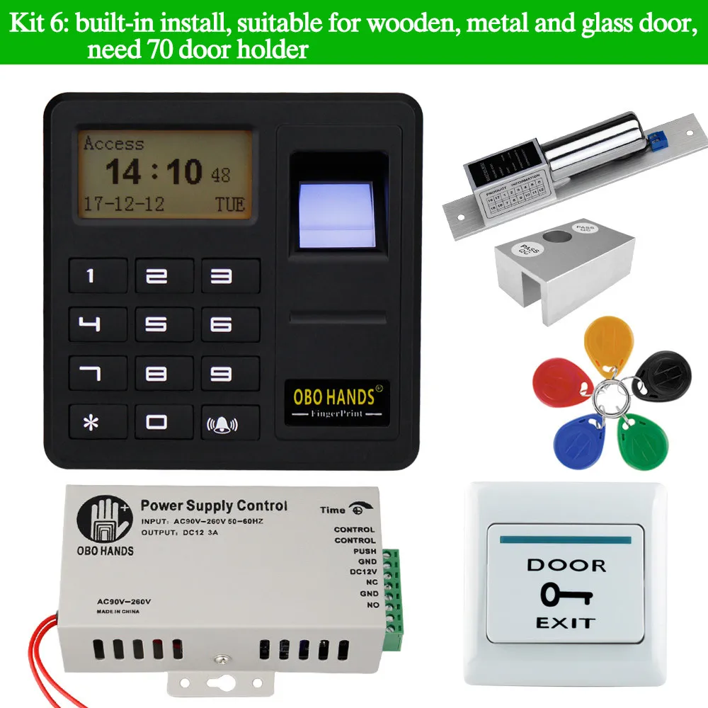 Kit6 OBO HANDS rfid биометрическая система контроля доступа отпечатков пальцев комплект Электрический магнитный/болт/ударный замок для двери+ источник питания полный комплект - Цвет: Kit6