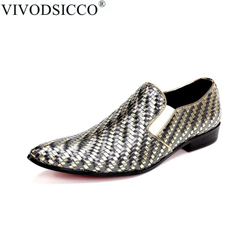 

VIVODSICCO Handmade Woven Dress Genuine Leather Men's Casual Flats Slip-on Loafers Moccasins Man Oxfords Driving Wedding Shoe