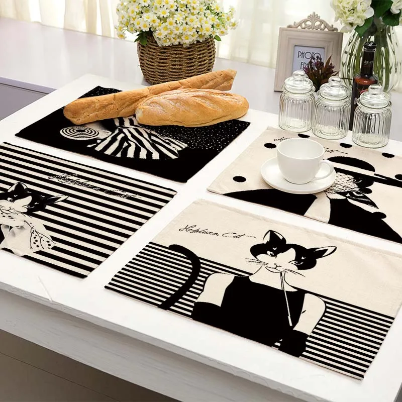 42*32 см lady Cat pattern Кухня Коврики на стол для обеденного стола хлопок Салфетки