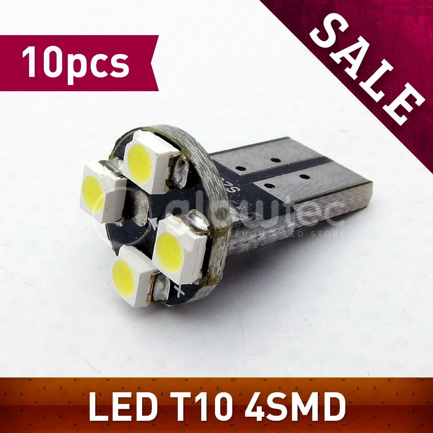 Оптовая продажа 10 шт. SUPER T10 W5W 4 Smd 3528 Автомобильные светодиодные лампы с клиновидным цоколем 4 светодиодный ные габаритные лампы автомобильные лампы для чтения 194 168 4SMD GLOWTEC