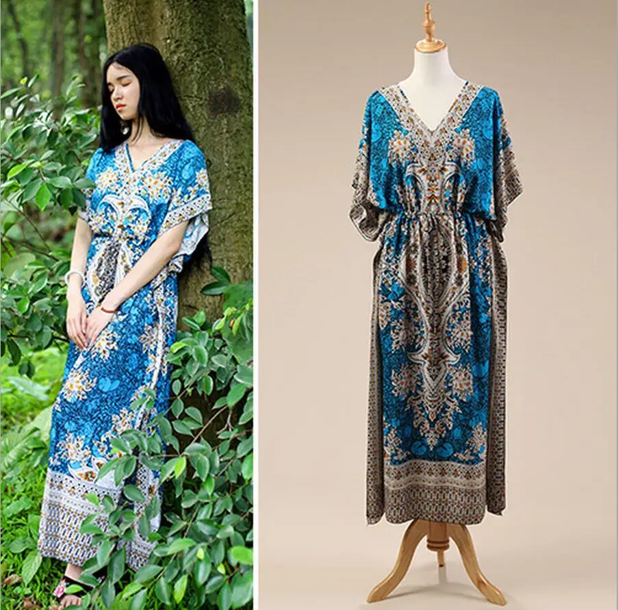 2020 наряд кафтан на пляж этническое Вискозное Платье Макси женское винтажное