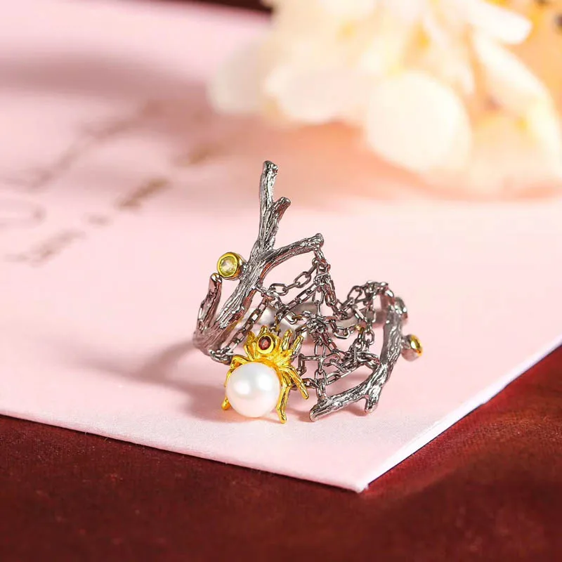 CSJ оригинальный дизайн жемчуг Паук Кольца 925 пробы серебро для вечерние свадьбу