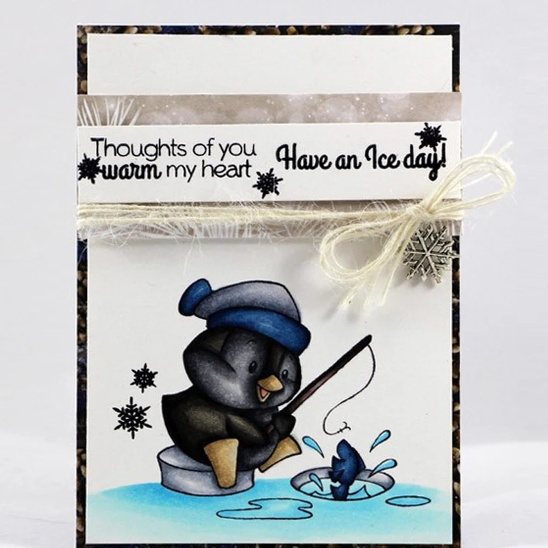 Пингвин рыбалка & самые теплые пожелания прозрачные штампы для сделай сам