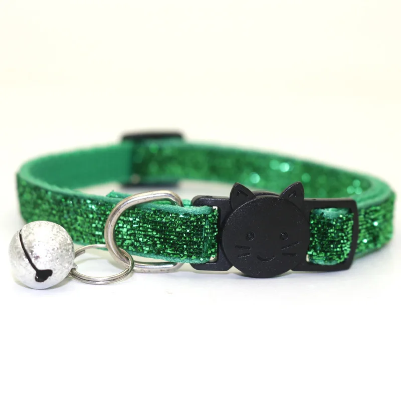 Зеленый Pet Dog Sequin Collar With Bell Breakaway Fashion Sequin Puppy Small Dog Collar Neck Strap Dog Accessories Pet Supplies - Цвет: Зеленый