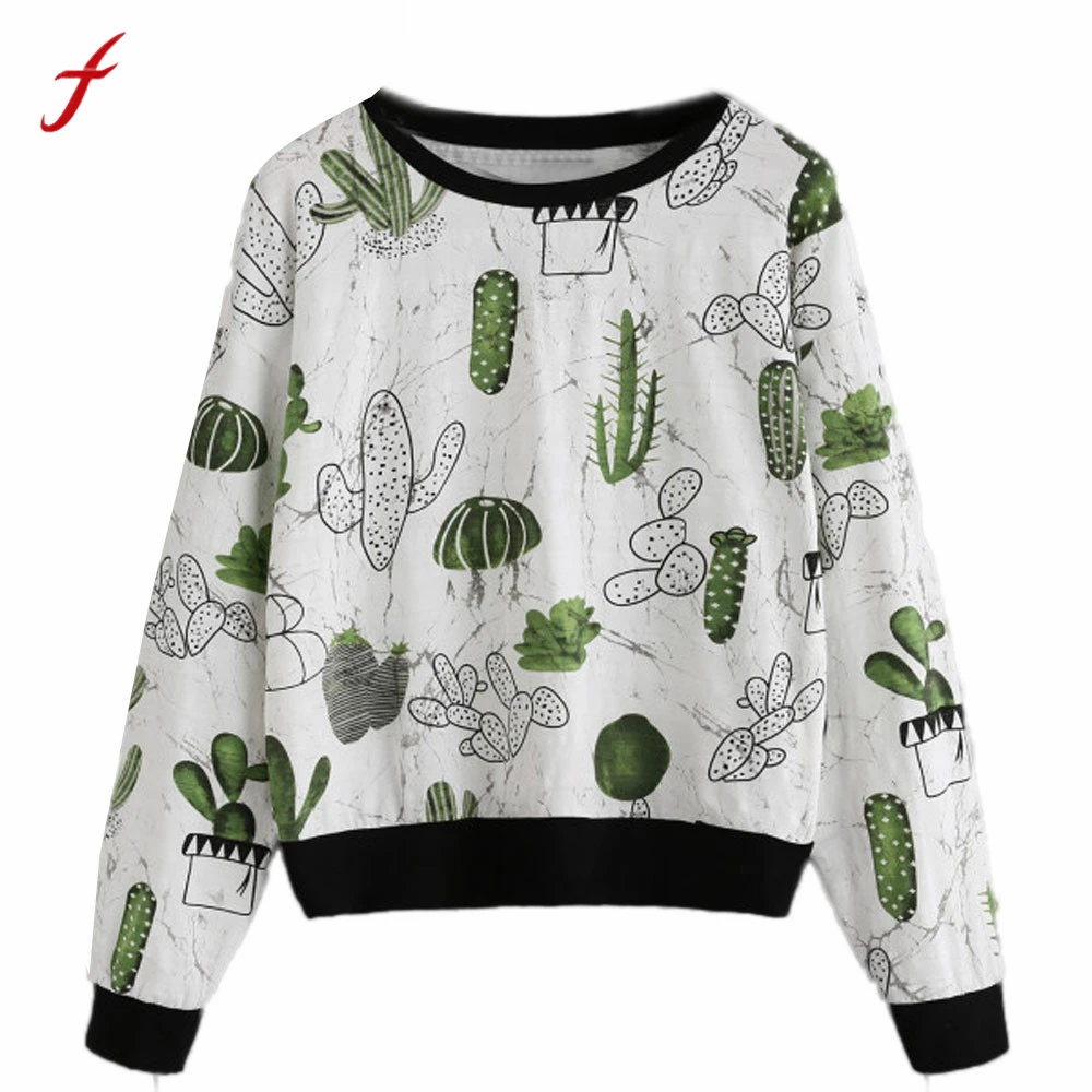 Feitong Blusas женская рубашка с принтом кактуса Высококачественная хлопковая футболка с длинным рукавом Женские топы blusas mujer de moda