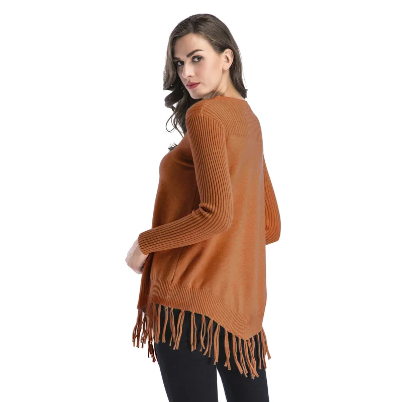 Women Round Neck Hem Tassel Thickening Long Sweater Women's Clothing Pullover Streetwear | Женская одежда