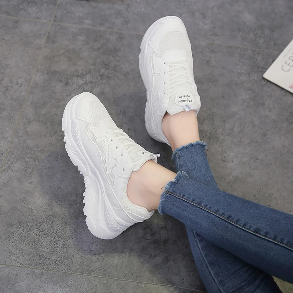 Женские Модные дышащие кроссовки спортивная обувь на шнурках платформе женская #