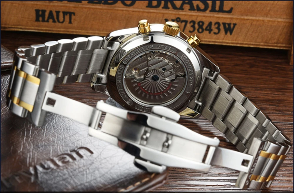 

Luxury Carnival tourbillon watch men silver stainless steel waterproof Automatic machine date wristwatch relogio masculine