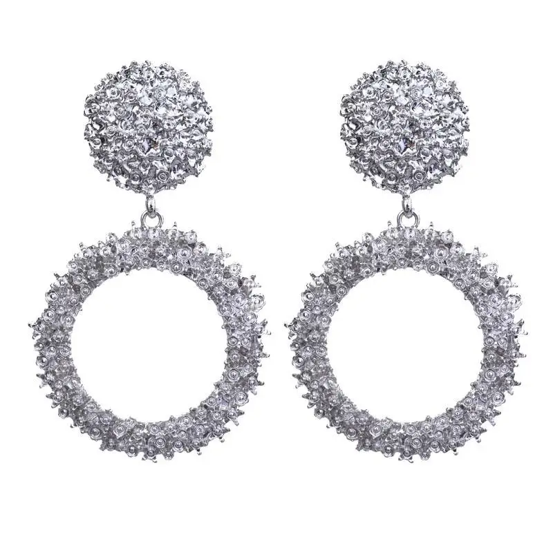 2 silver color Большие серьги, Преувеличенные матовые серьги-гвоздики для женщин, металлические серьги, золото, серебро, цвет черный, желтый, красный, серьги, креативное ювелирное изделие - Окраска металла: 2 silver color