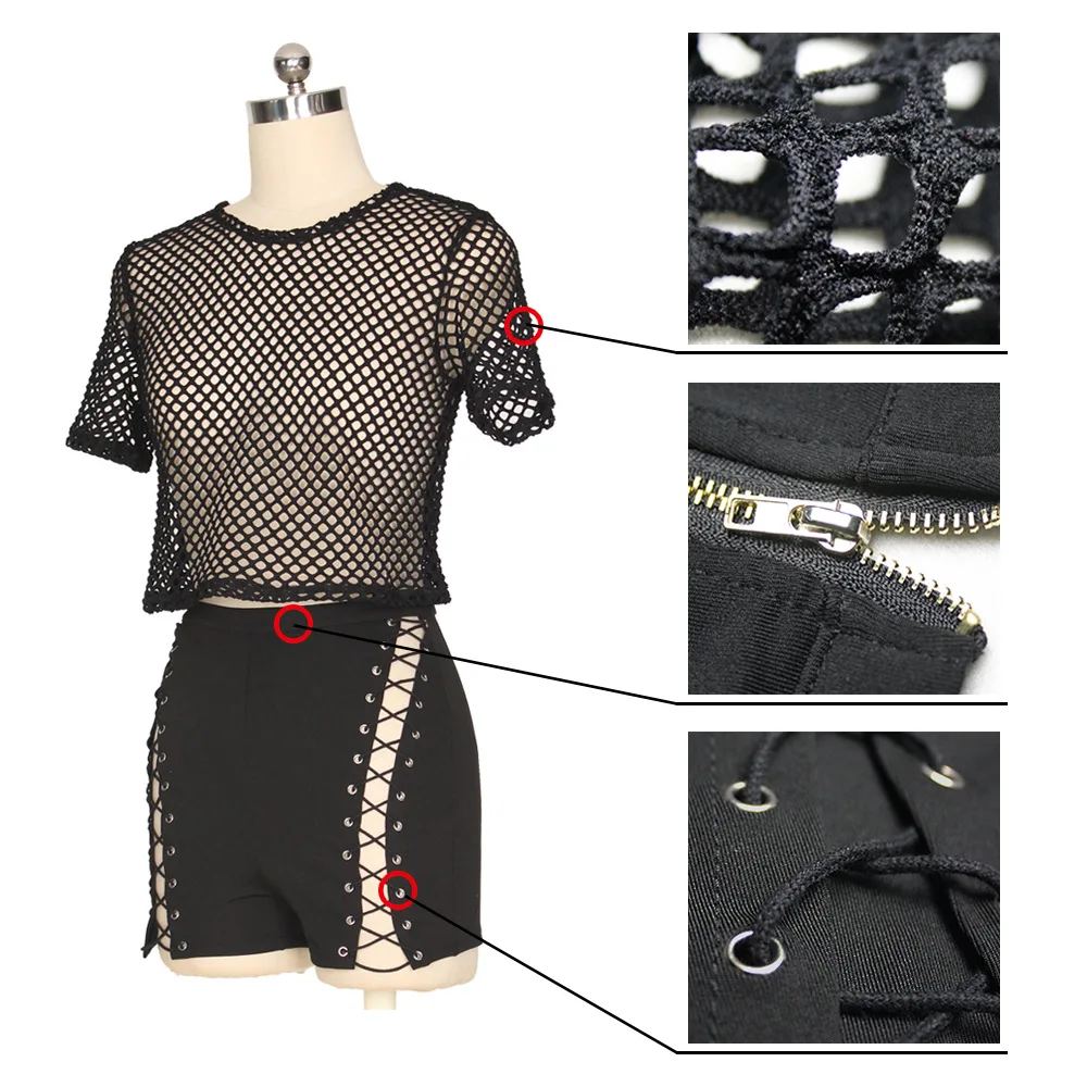 2018 Новые горячие женские сетчатые Топы галстуки брюки костюм из двух