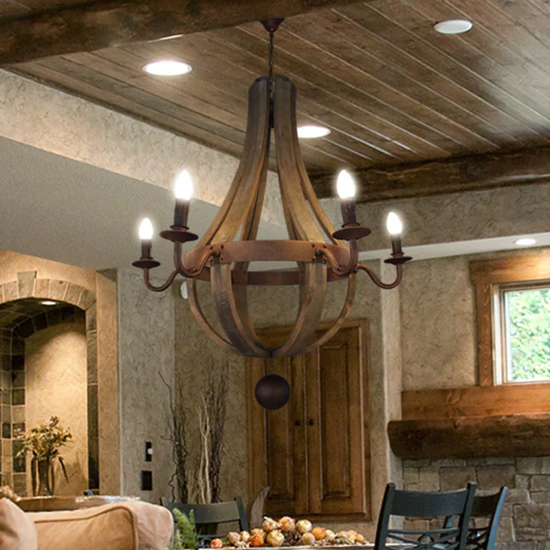 

American Country Style Wooden Metal Rural E14 Bulb Dia 40CM/50CM/80CM Wood Pendant Lamps Droplight For bar Bedroom Living room