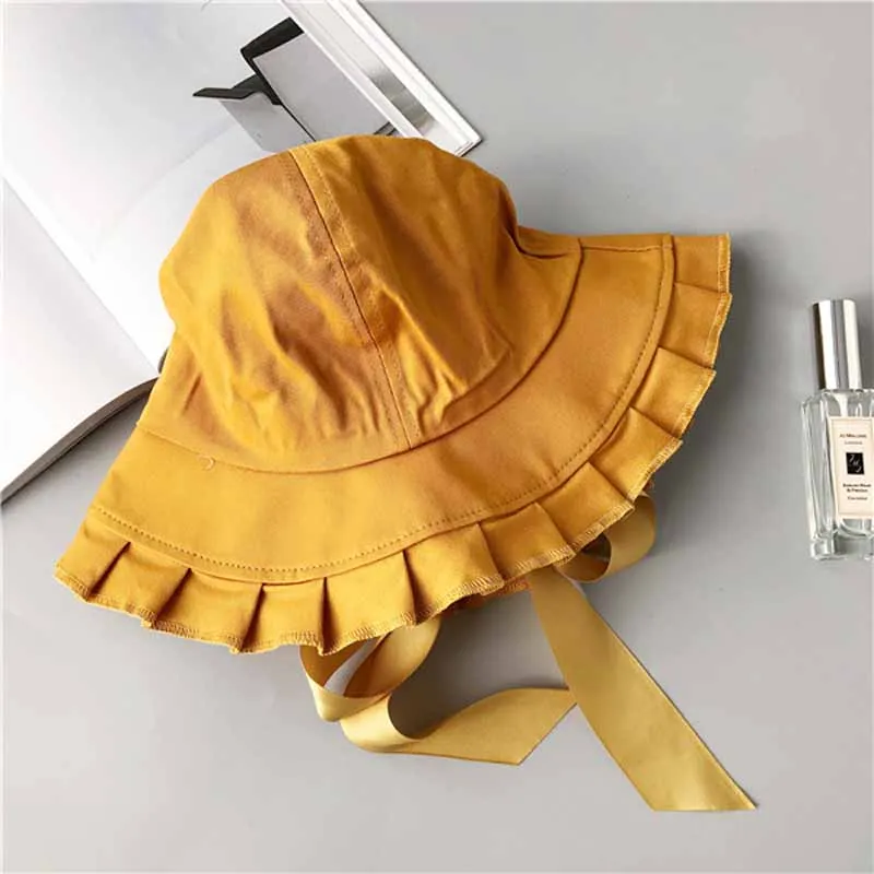 Летняя плиссированная Кепка для отдыха монохромная шляпа с галстуком в рыбацком