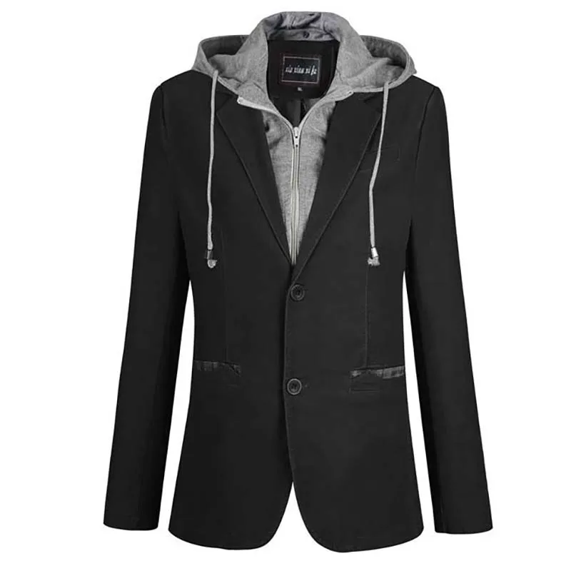 

New Fashion Autumn Winter Suit Blazer Men Casual Designs Suit Jacket Hooded Detachable Fake 2 PCS Blazer Man Clothes