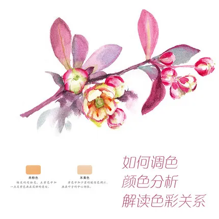 Акварельная Цветочная живопись учебная книга для рисования взрослых детей на