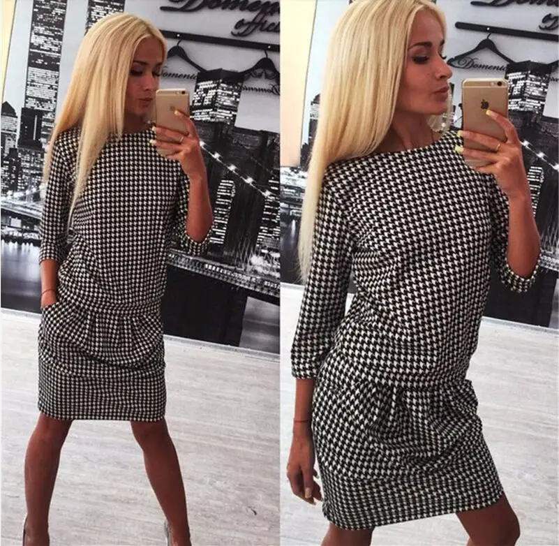Vestidos Women Dress 2015 High grade O neck plaid Casual Dresses Vestido de festa Elegant Dress|pullover vintage|pullover definitionhoodie cactus |