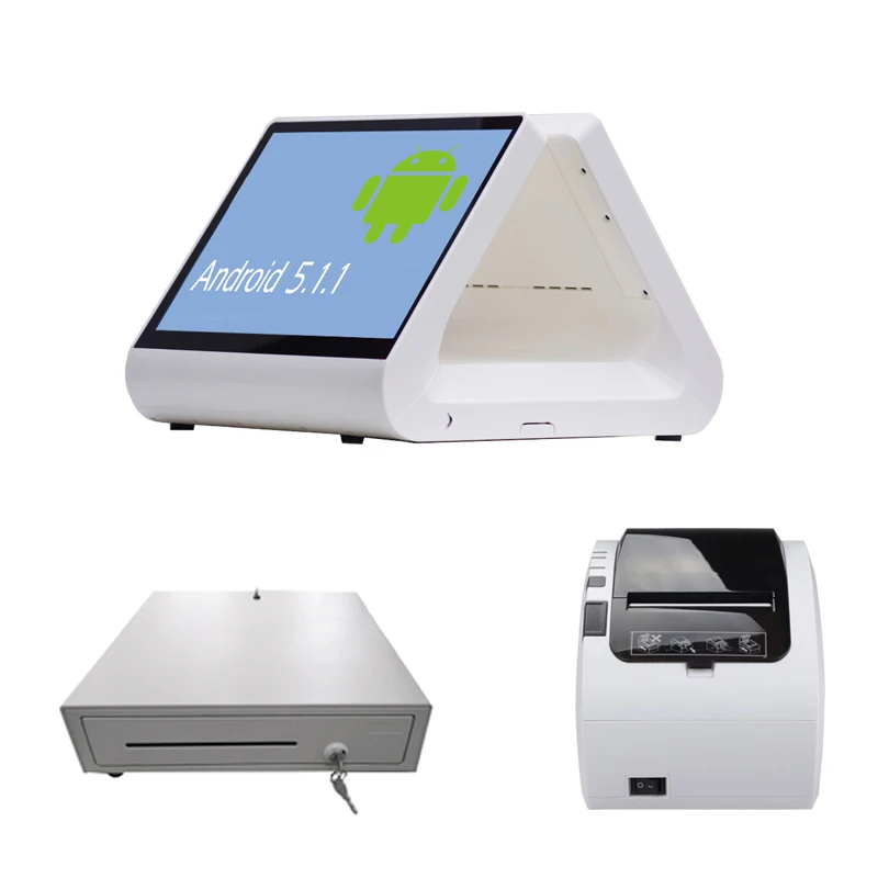 12 дюймов двойной экран pos машина сенсорный android системы с принтер и денежный