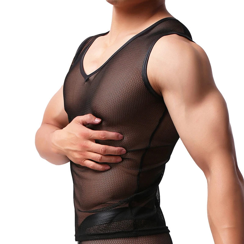 AIIOU для мужчин сетчатая Мужская Нижняя майка без рукавов см прозрачные мужские