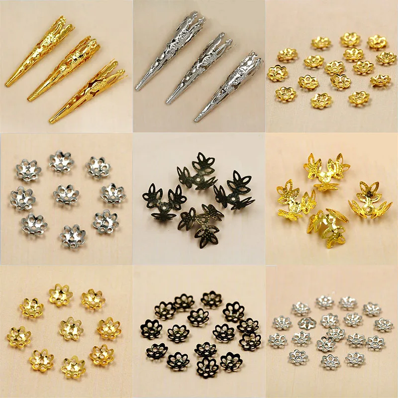 Multiple Size Approx 6~100pcs Rhodium/Gold/Bronze Metal Beads Caps Components For Jewelry Making DIY Bracelet Findings |
