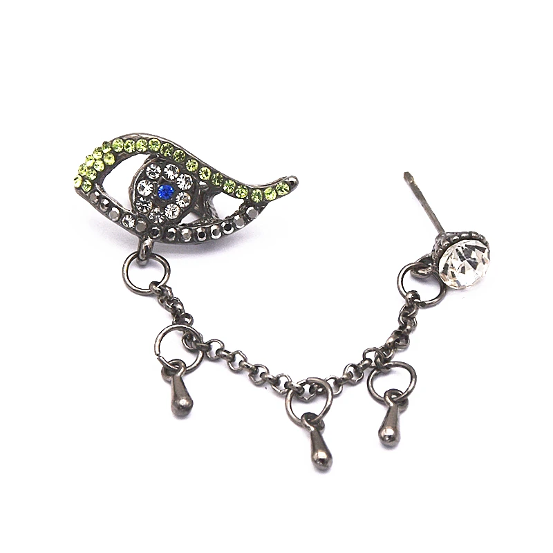 Hot Sale Trendy Beautiful Eye Green White Crystal Clip Earring Water Drop Pendant Tassel for Women Jewelry Birthday Gift | Серьги