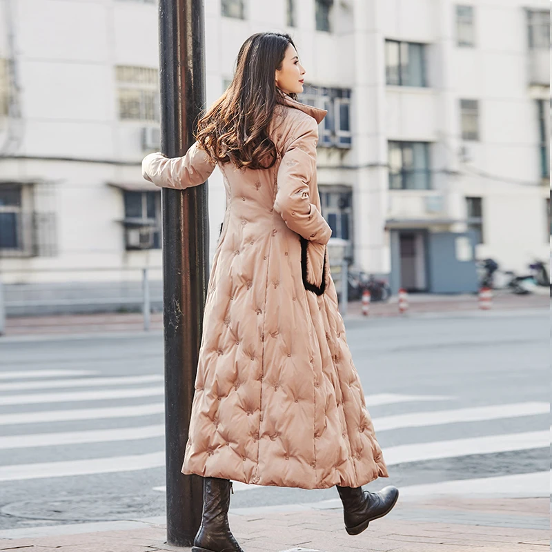 Пуховик женский длинный тонкий с гусиным пухом 2019|Женские пуховики| |