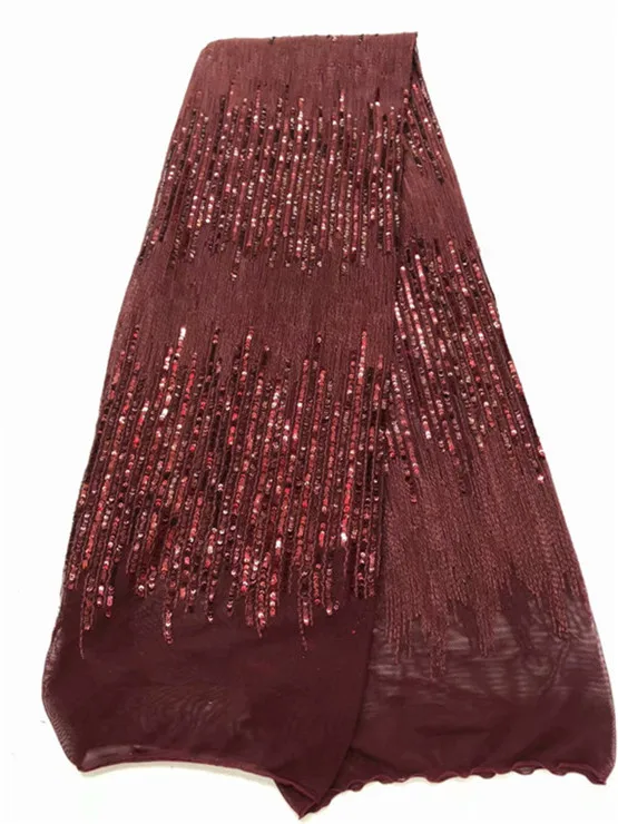 Высококачественная африканская кружевная ткань винно-красная с блестками