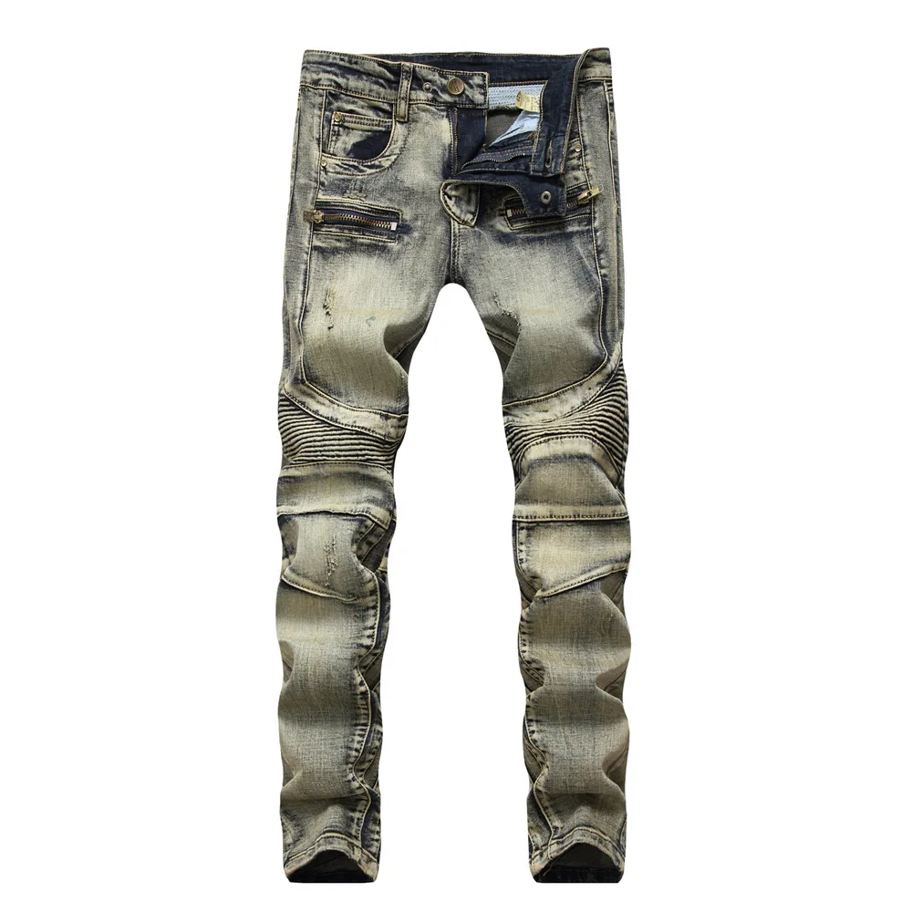 

High Quality Dropshipping 2019 New Arrival Nostalgic Retro Zipper Men Jeans Brand Men Designer Fashion Slim Fit Casual Jeans