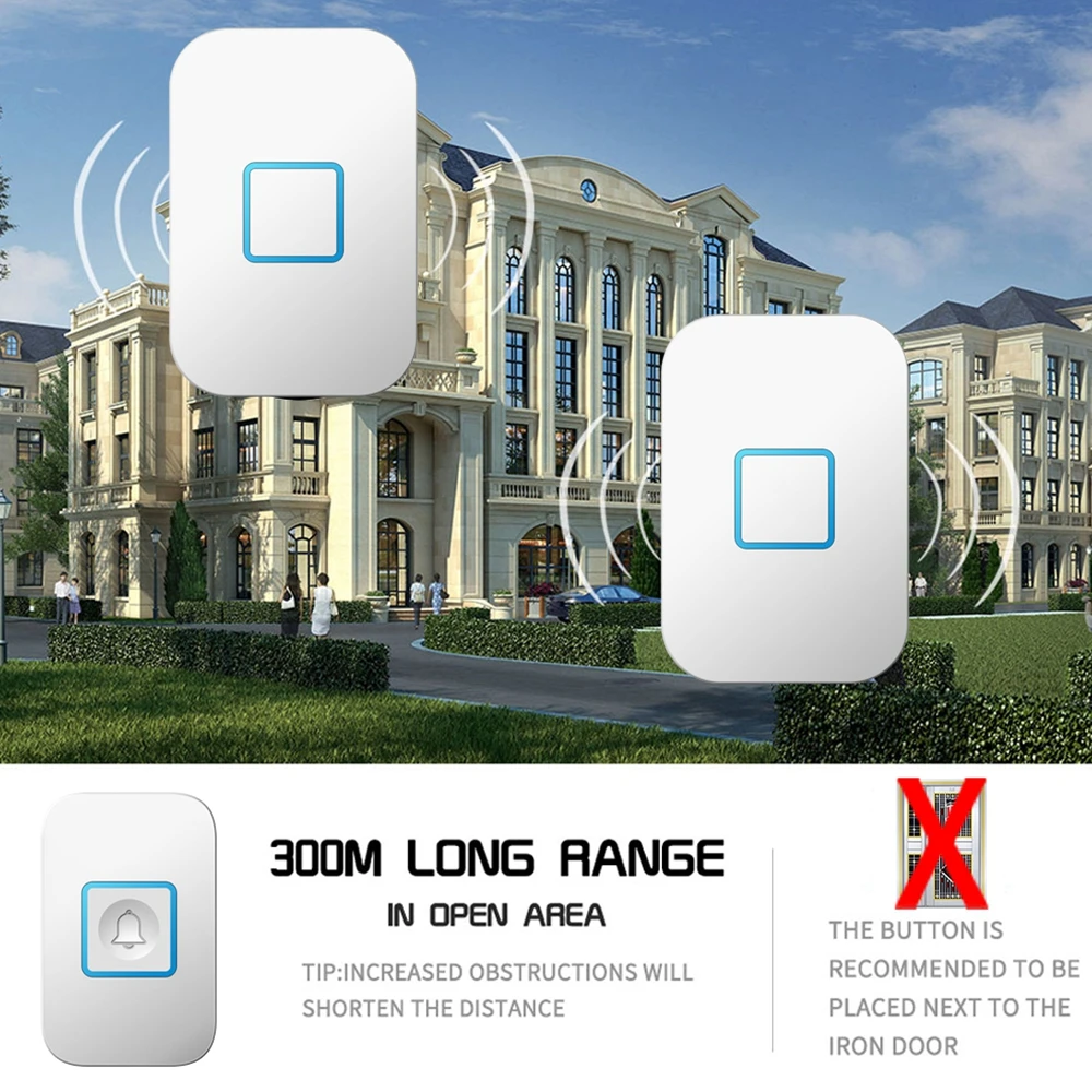 Умный беспроводной водонепроницаемый дверной звонок 2 кнопки приемника вилка