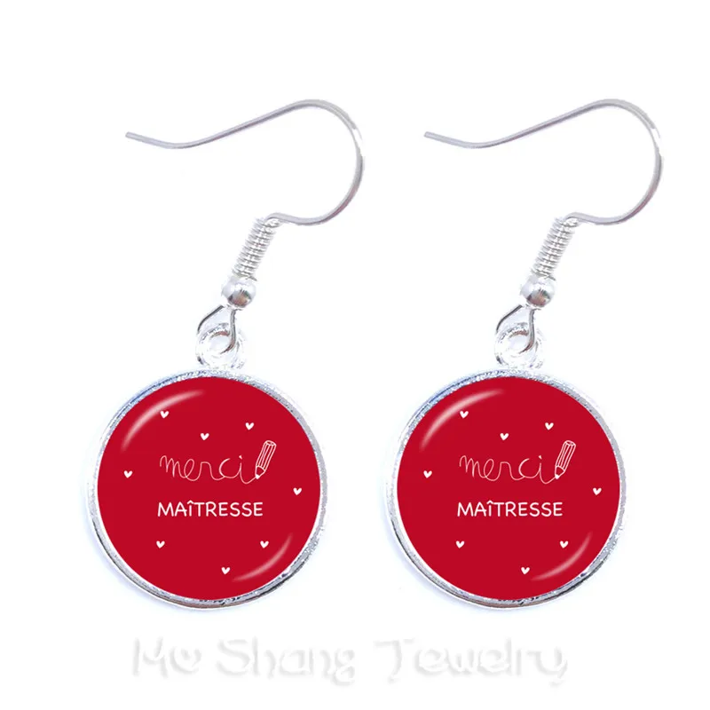 Teachers Gifts Handmade Glass Cabochon Super Maitresse Drop Earrings Merci Jewlery For Women Girls | Украшения и аксессуары