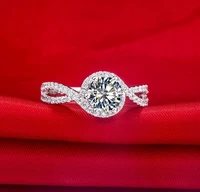 THREEMAN Test Positive Brand Wave Solid 14k White Gold Luxury Quality Pretty 1Ct Round Cut Moissanites Engagement Jewelry Gift