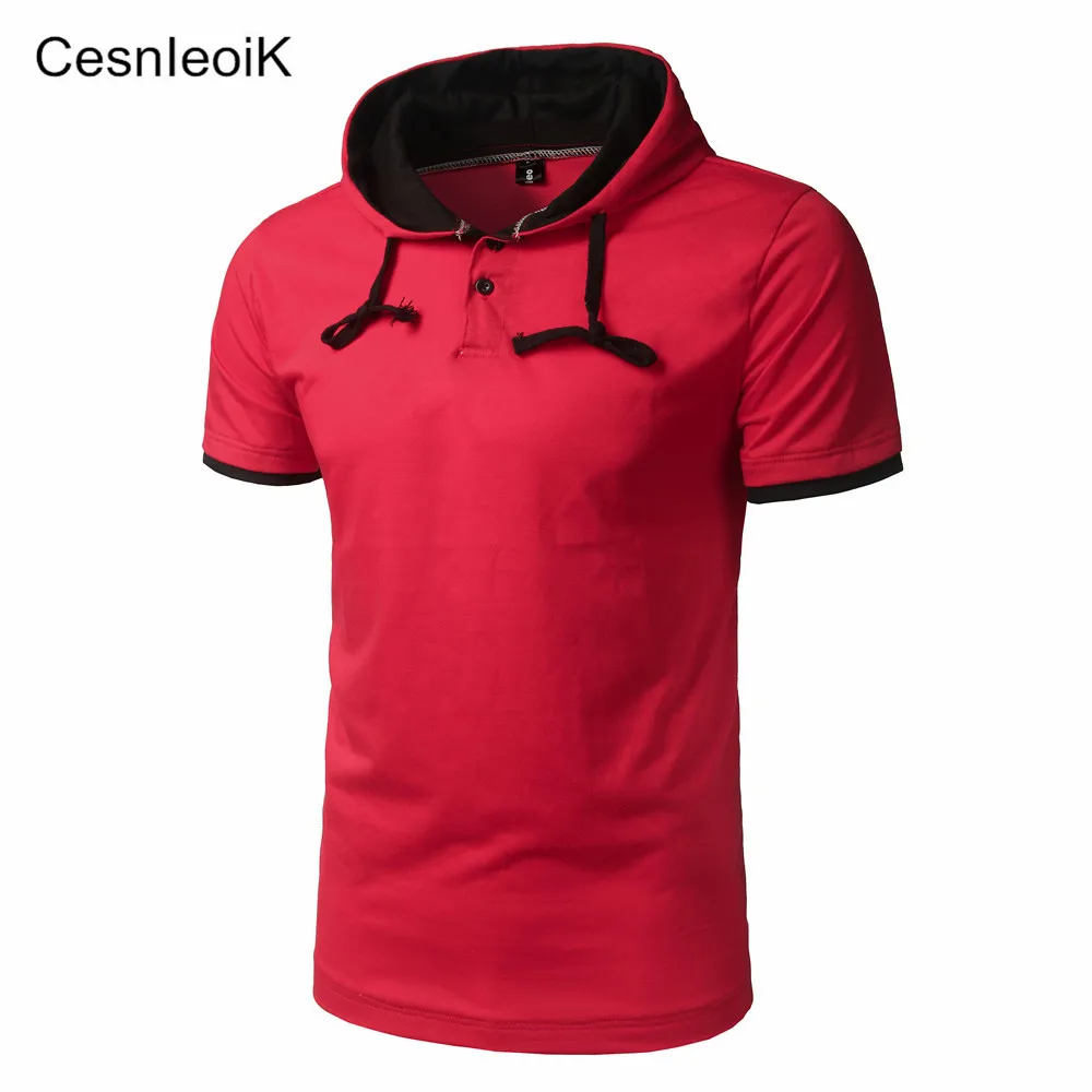 Мужская футболка с капюшоном хлопковая тонкая коротким рукавом|t shirt men|slim t shirtshort