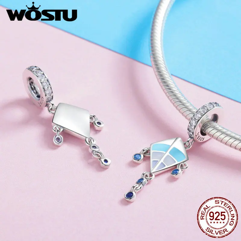 WOSTU New Arrival 925 Sterling Silver Blue Kite Fly Beads Charm Fit Bracelet &amp Necklace Pendant Freedom Classic Jewelry DXC937 |