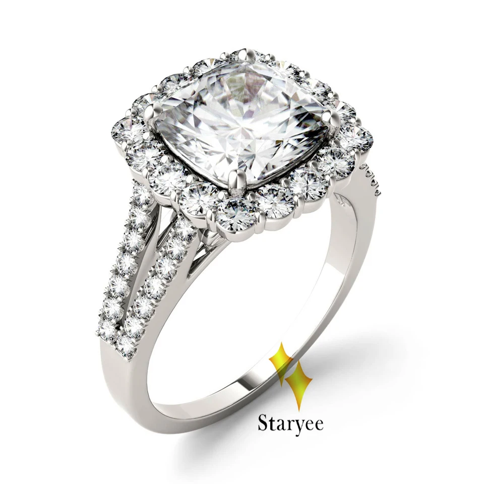 Тест положительных 18 k из розового золота Moissanite алмазные кольца Блестящий Halo имитация бриллианта Кольцо Для свадебное кольцо для женщин
