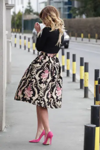 Vintage Women Stretch High Waist Skater Flared Pleated Swing Long Skirt |