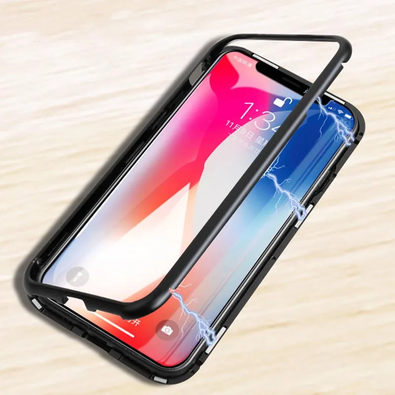 Магнитный поглощающий чехол для телефона iphone X 7 plus с металлической рамкой из
