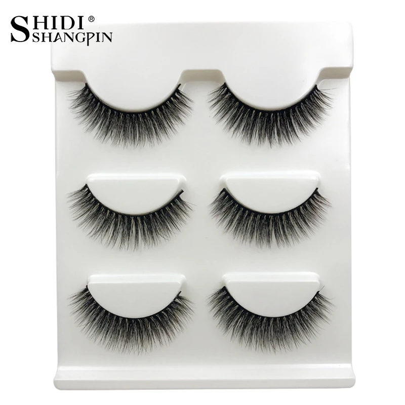 SHIDISHANGPIN 3d mink false lashes full strip 10mm eyelashes natural long eyelash extension 1 box 3 pairs X22 | Красота и здоровье