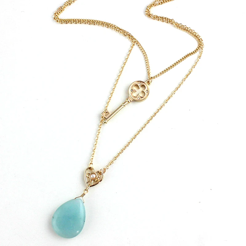 Золотая цепочка чокер женское ожерелье из зеленого натурального камня кулоны в