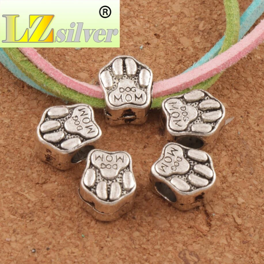 

Dog Mom Foot Print Metal Big Hole Beads 10x11.2mm 85pcs zinc alloy Fit European Charm Bracelet L1306